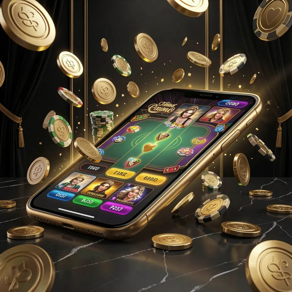 777SANA modern online casino main page showing a smartphone with a glowing gaming interface surrounded by flying coins and chips in a black and gold luxury atmosphere 777SANA modern online casino main page showing a smartphone with a glowing gaming interface surrounded by flying coins and chips in a black and gold luxury atmosphere